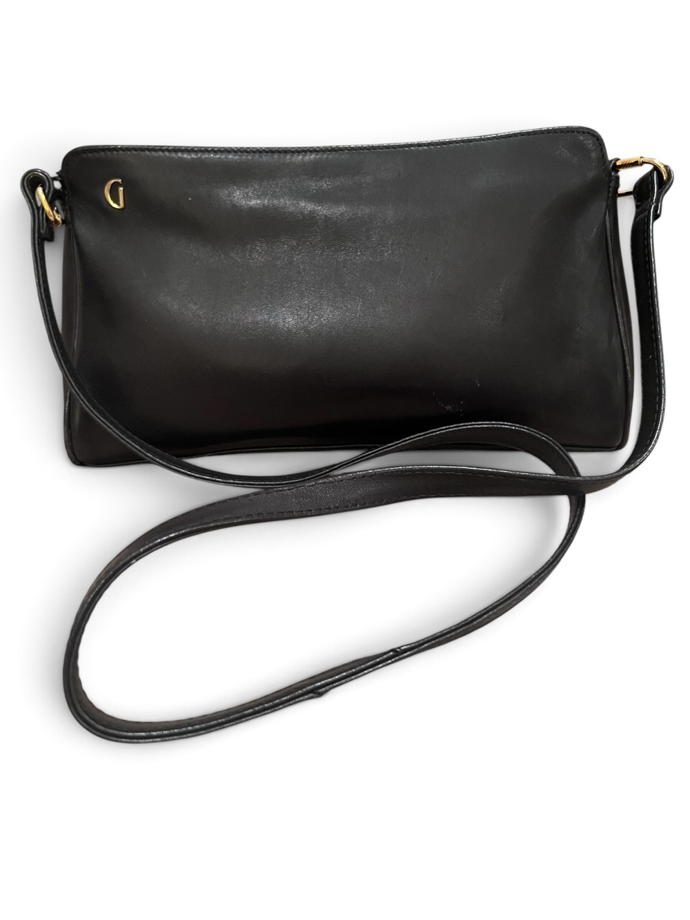 Ganson Vintage Black Leather Crossbody Clutch